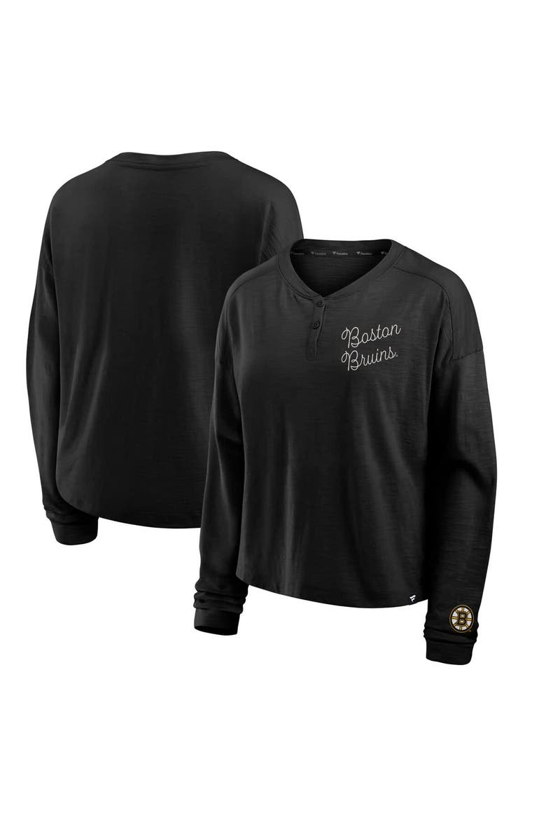 Women's Fanatics Black Boston Bruins Oversized All Out Effort Long Sleeve Henley T-Shirt, Main, color, Black