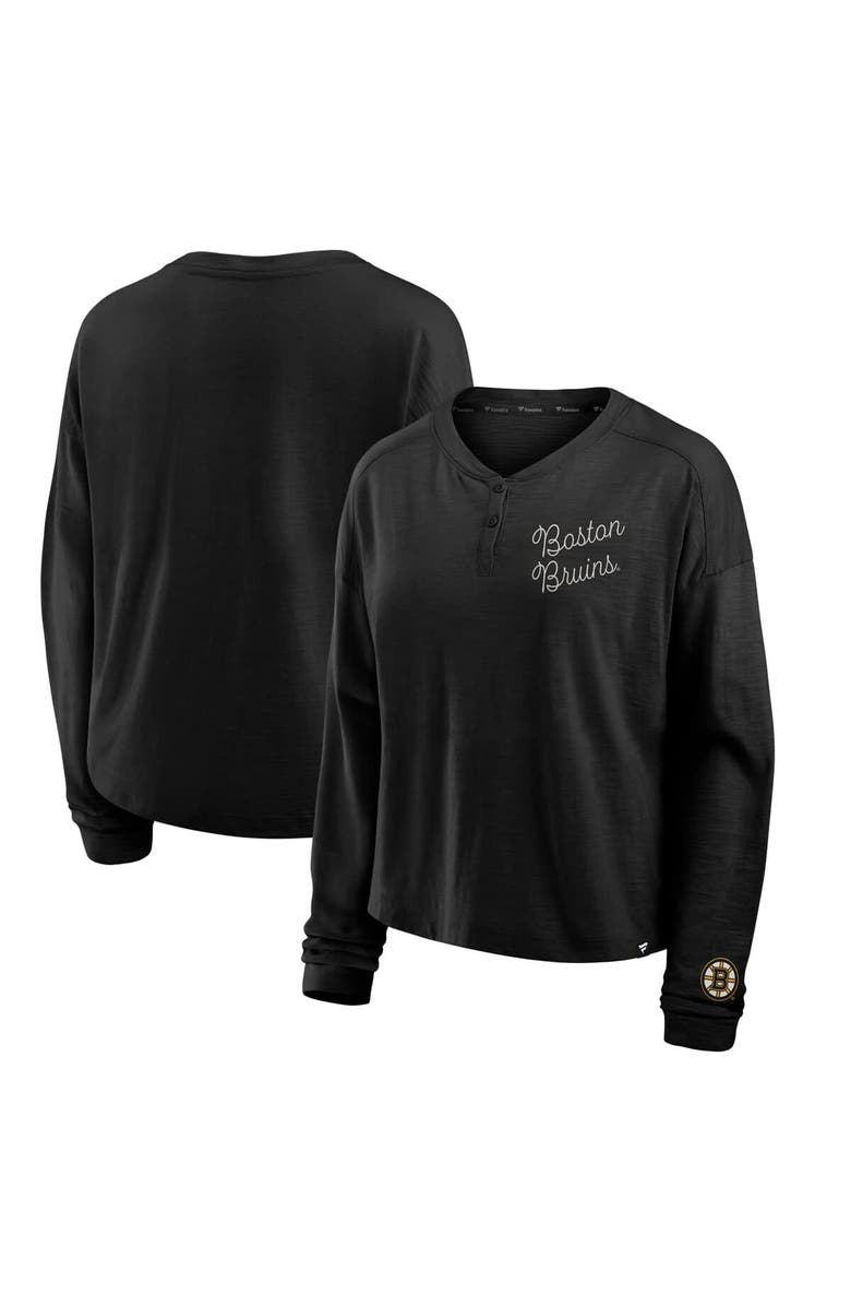 FANATICS Women's Fanatics Black Boston Bruins Oversized All Out Effort Long Sleeve Henley T-Shirt, Main, color, Black