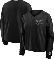 FANATICS Women's Fanatics Black Boston Bruins Oversized All Out Effort Long Sleeve Henley T-Shirt