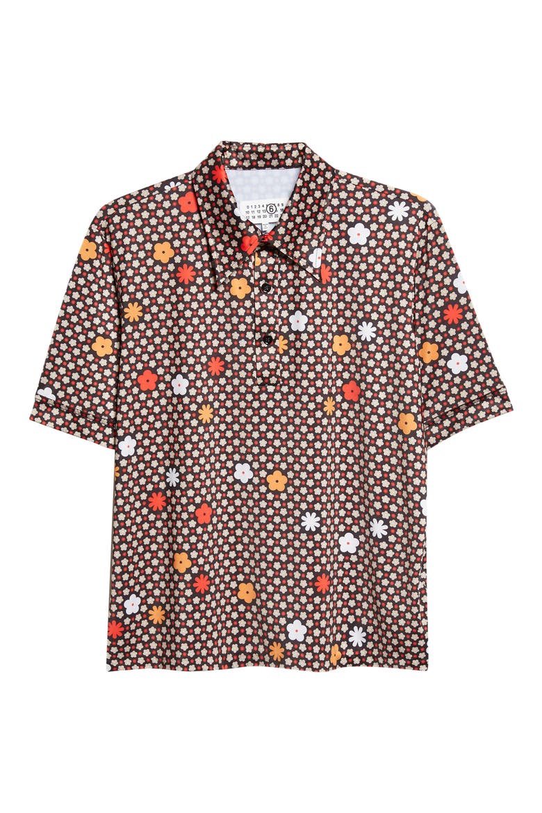 Floral Polo, Alternate, color, BLACK/ RED