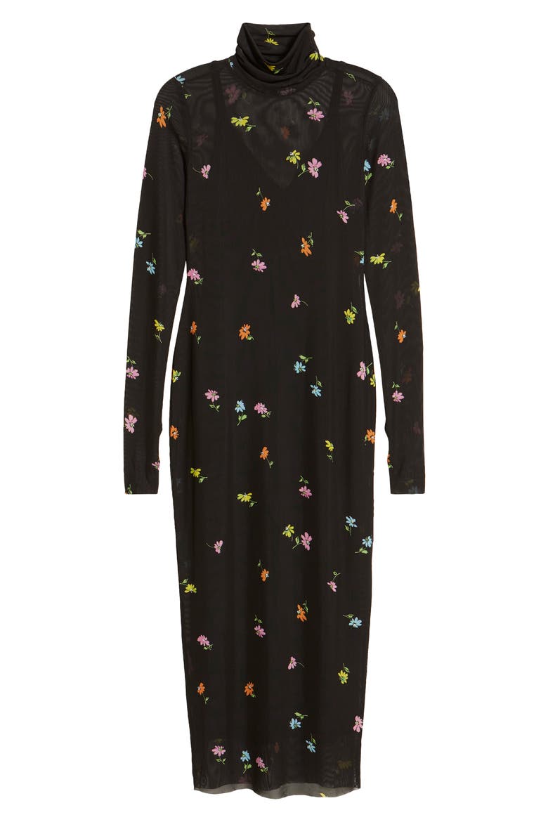Shailene Sheer Long Sleeve Dress, Alternate, color, NOIR SPRING GARDEN DISTY