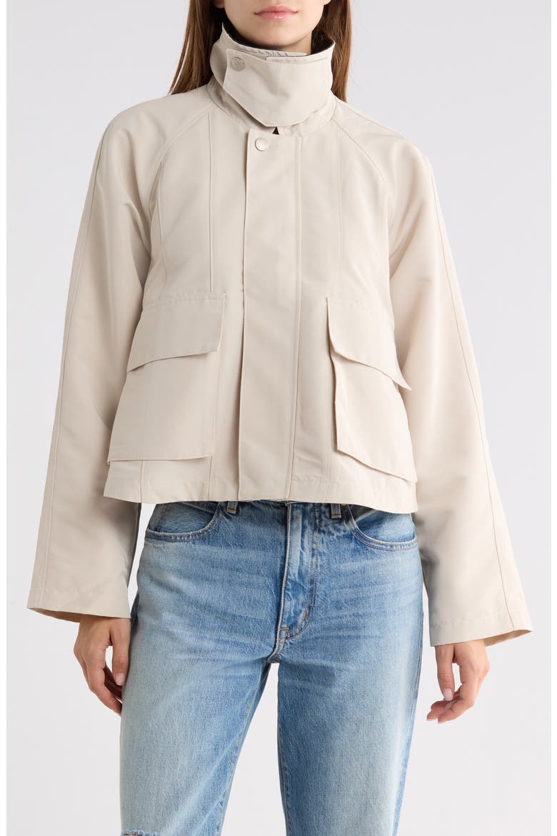 Faux Leather Collar Oilcloth Jacket, Main, color, OATMEAL