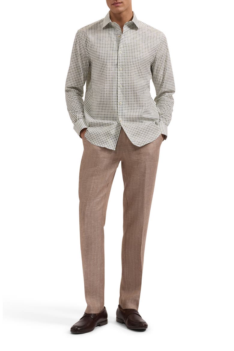 Alvin Shaped Fit Geo Print Button-Up Shirt, Alternate, color, KHAKI