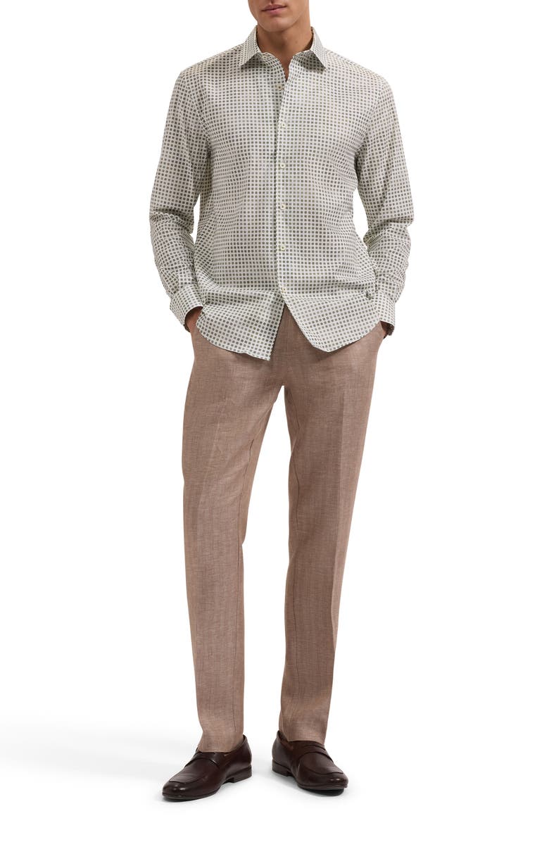 Bugatchi Alvin Shaped Fit Geo Print Button-Up Shirt, Alternate, color, Khaki