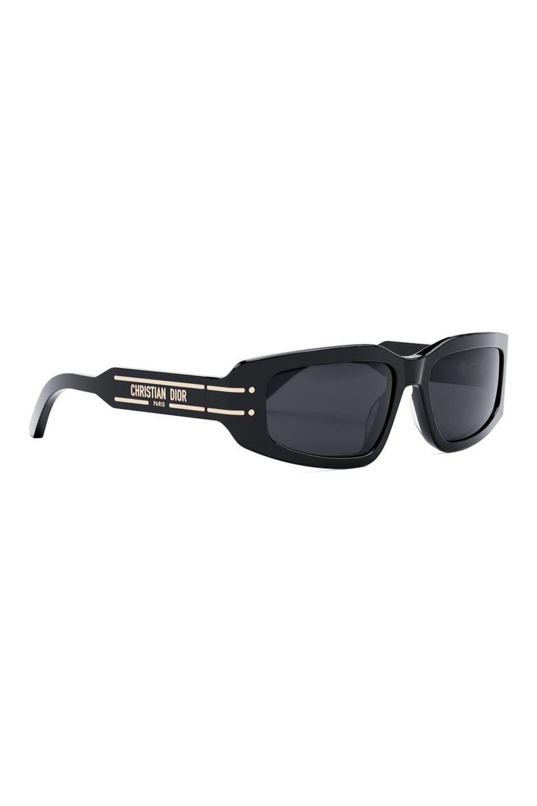 'DiorSignature S9U 56mm Geometric Sunglasses, Alternate, color, SHINY BLACK / SMOKE