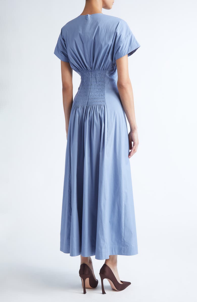 Lela Rose Smocked Back Cotton Poplin Dress, Alternate, color, Cornflower