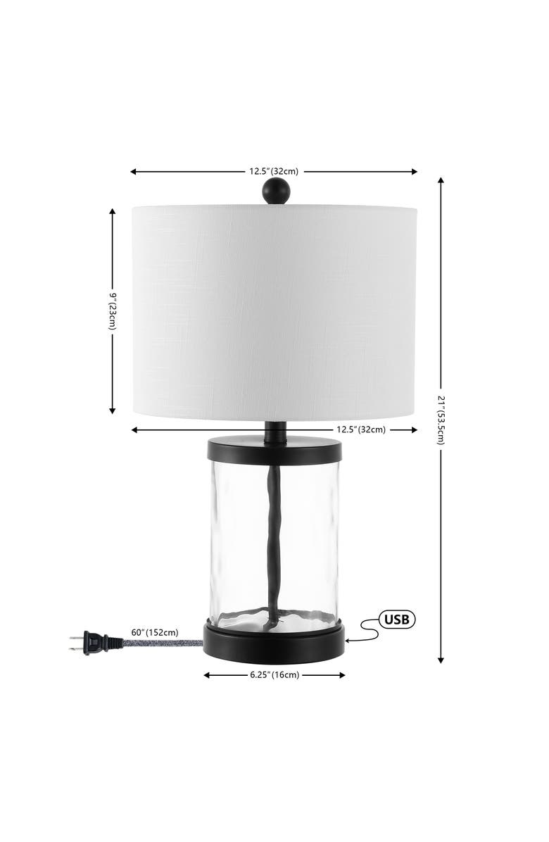 JONATHAN Y Alexander Modern Designer Iron/Water Glass LED Table Lamp with USB Charging Port, Alternate, color, Black/Clear