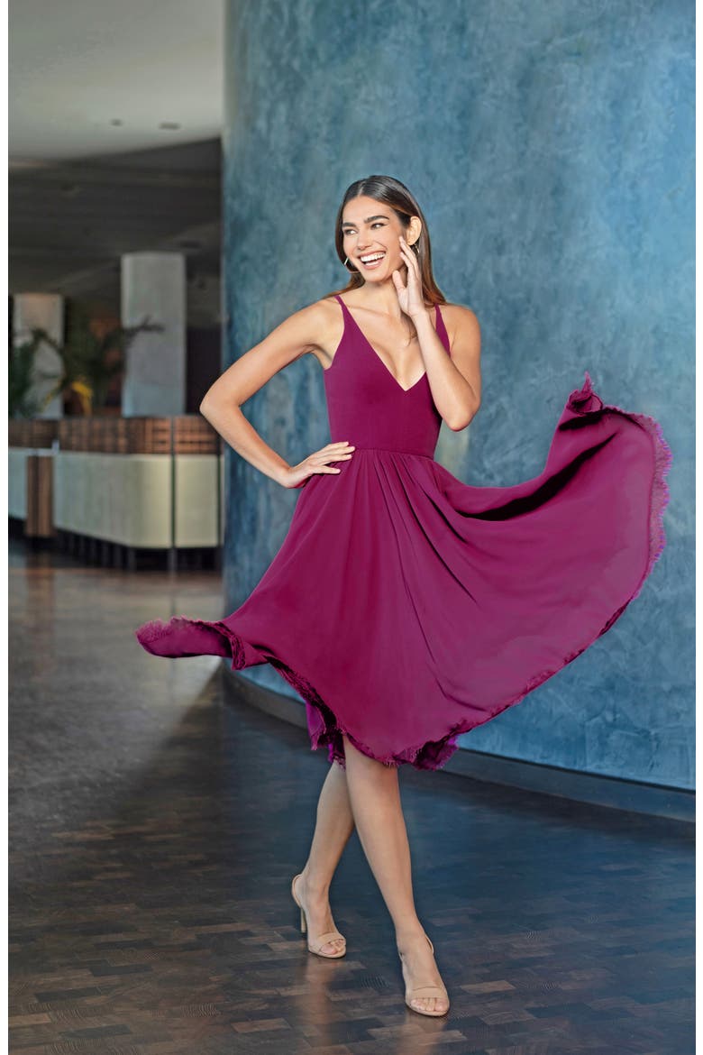 Alicia Mixed Media Midi Dress, Alternate, color, DARK MAGENTA