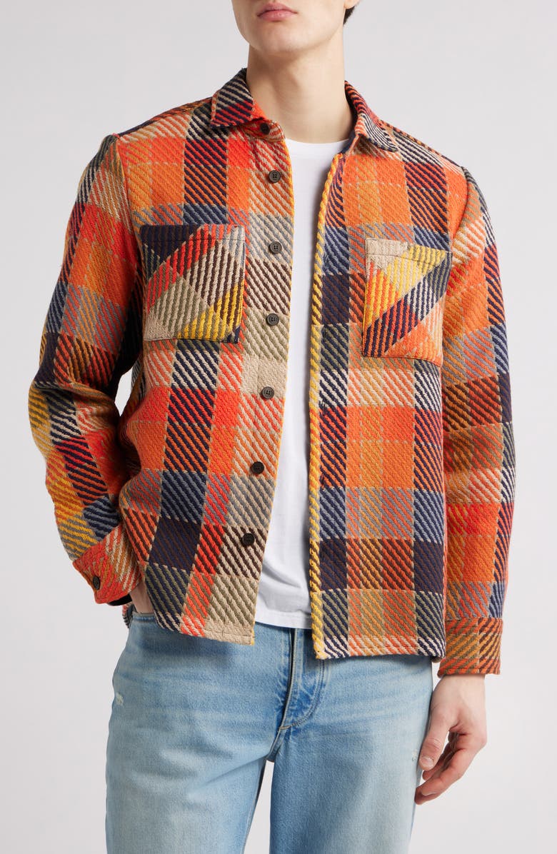 Wax London Whiting Plaid Cotton Blend Overshirt, Main, color, Orange Multi