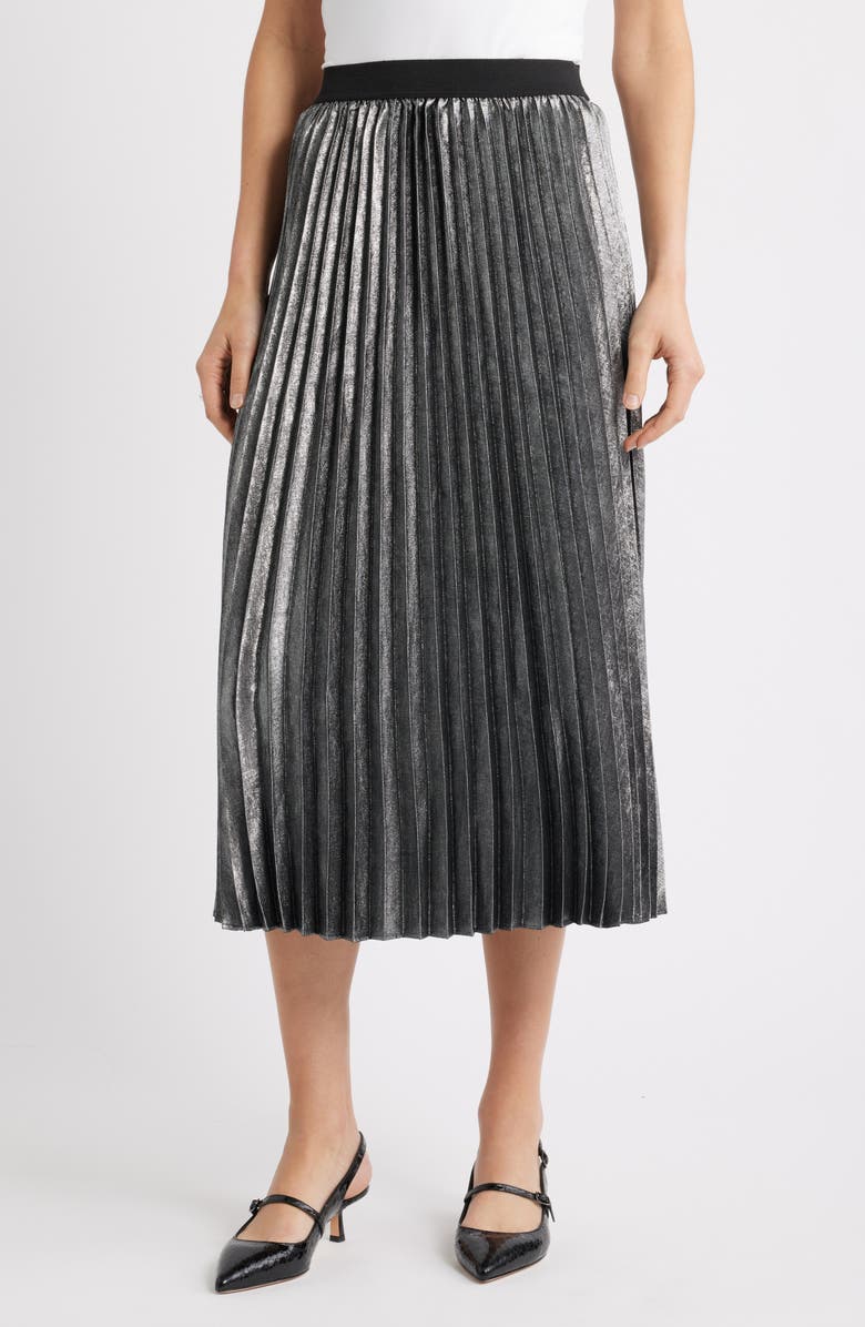 Caslon<sup>®</sup> Pleated Metallic Midi Skirt, Main, color, Silver