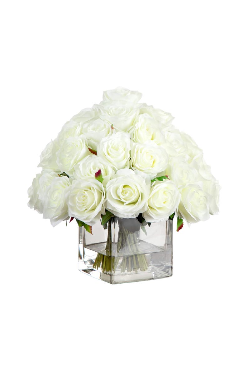 NEARLY NATURAL Wedding Collection 13-in Artificial Rose Arrangement in Glass Vase, Main, color, 