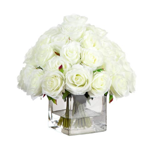 Wedding Collection 13-in Artificial Rose Arrangement in Glass Vase