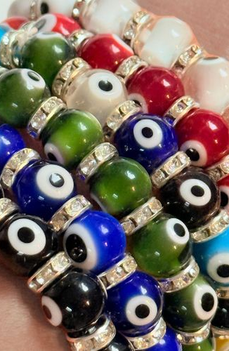 Humanist Beauty Evil Eye Beaded Bracelet, Alternate, color, Black