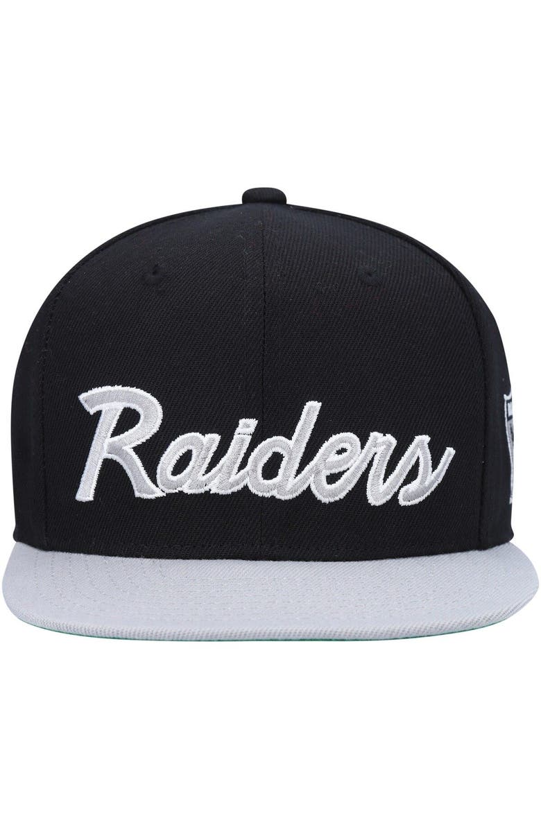 Mitchell & Ness Youth Mitchell & Ness Black/Gray Las Vegas Raiders Team Script Snapback Hat, Alternate, color, 