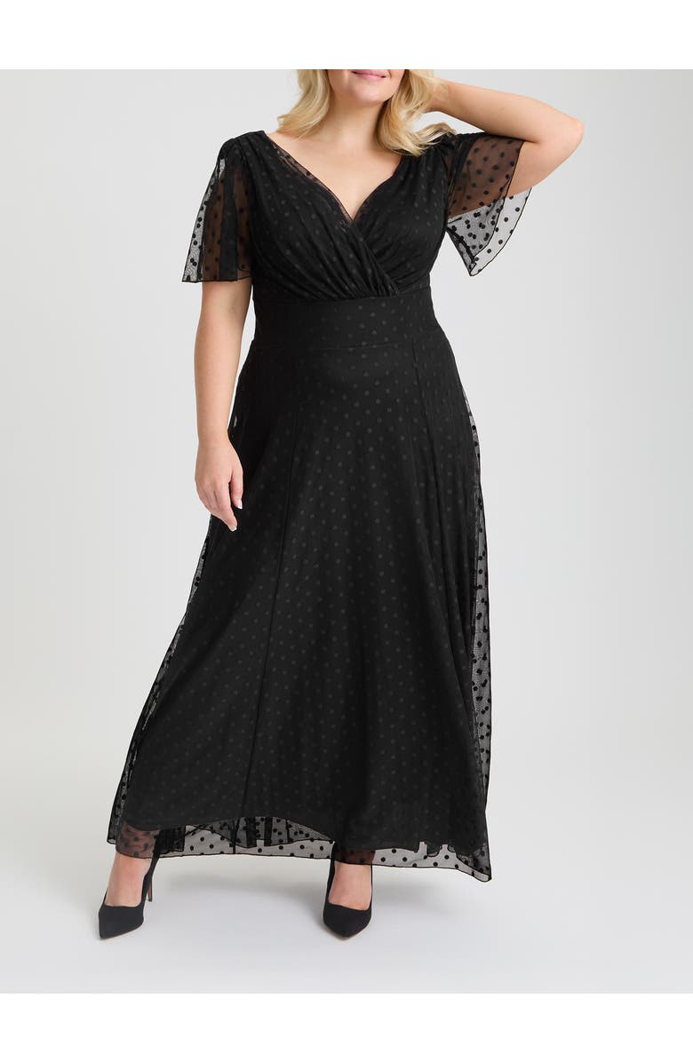 Scarlett & Jo Isabelle Spot Angel Sleeve Maxi Dress, Alternate, color, Black Dobby Spot