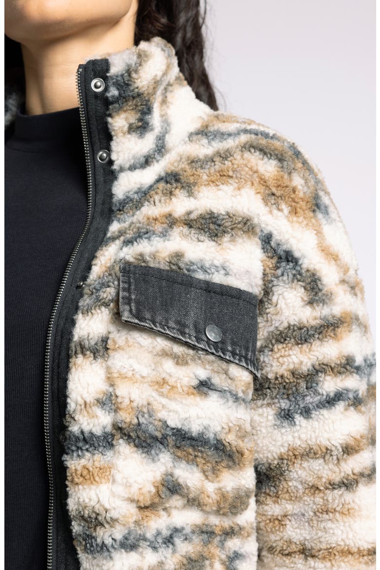 Leona Denim & Faux Shearling Jacket, Alternate, color, WHITE BROWN