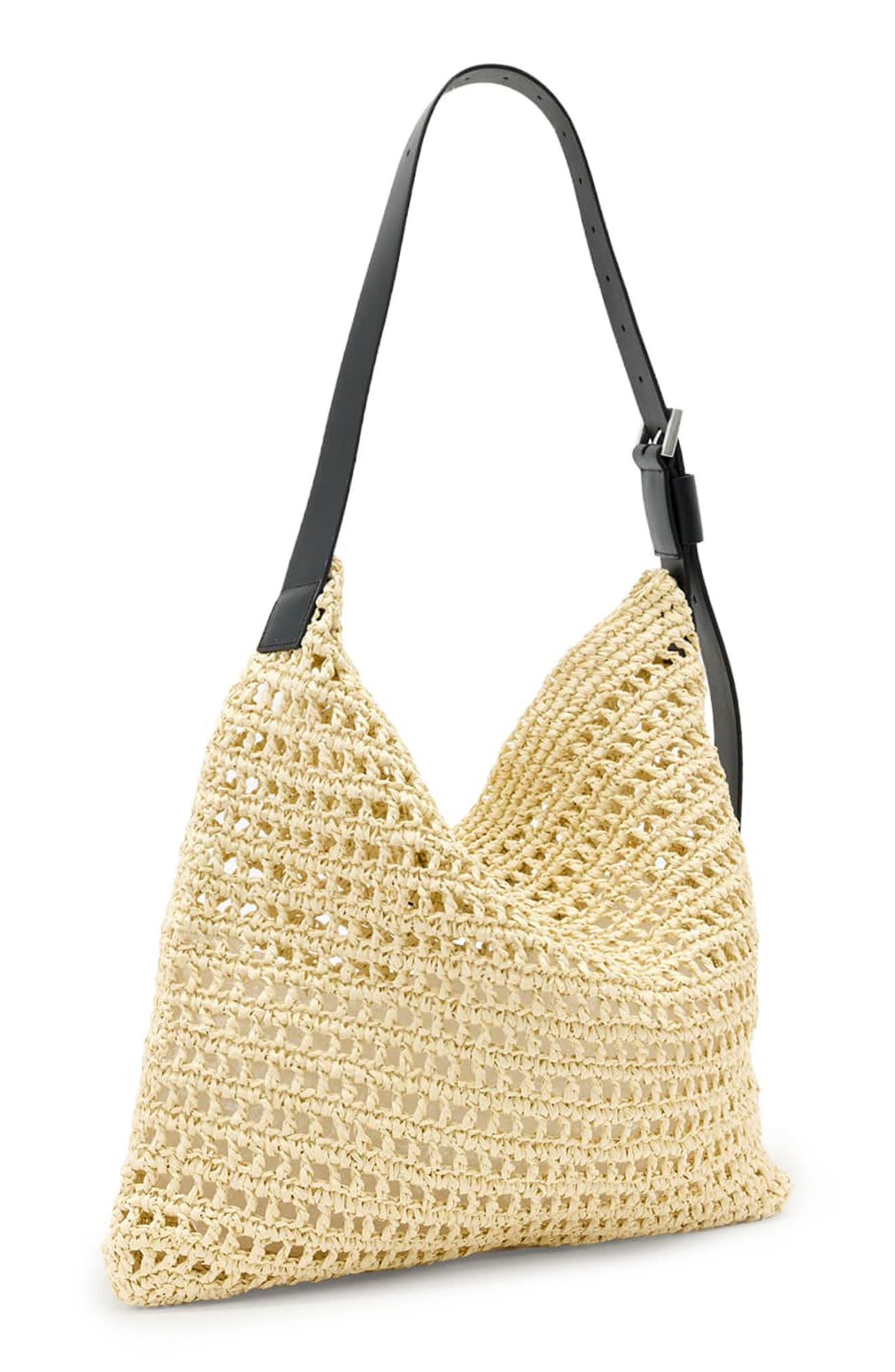 AllSaints Asha Straw Shoulder Bag, Alternate, color, Unbleached White