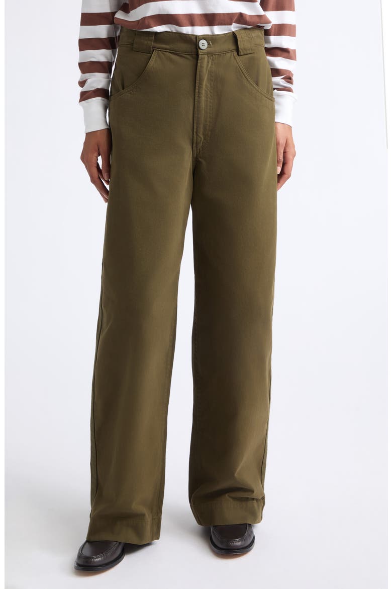 The Edit High Waist Wide Leg Cotton Trousers, Main, color, DUFFEL