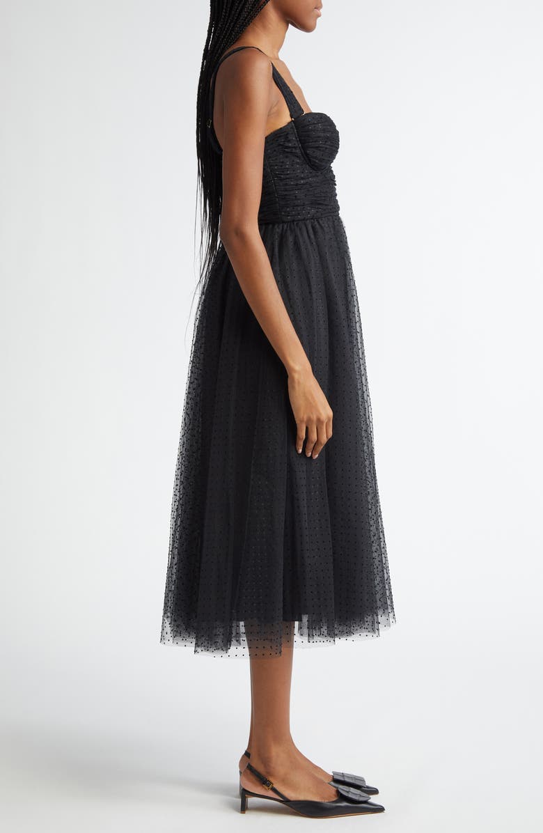 Flocked Polka Dot Tulle Midi Dress