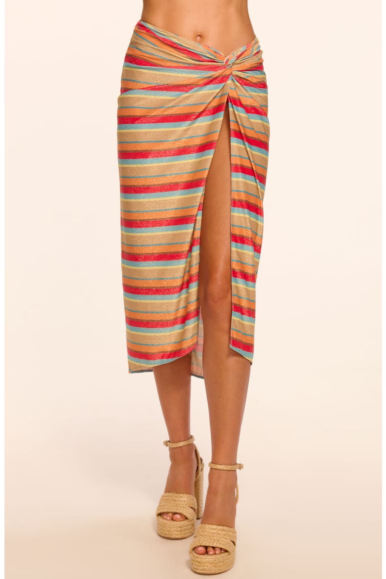 Metallic Stripe Tie Waist Cover-Up Skirt, Main, color, FLAME GLITTER STRIPE