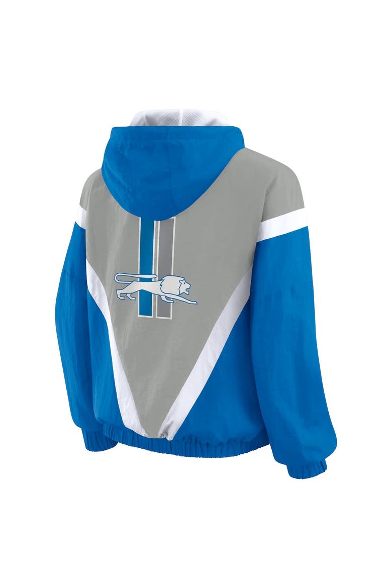 Women's WEAR by Erin Andrews Blue/Silver Detroit Lions Retro Crinkle Full-Zip Hoodie Windbreaker, Alternate, color, Blue