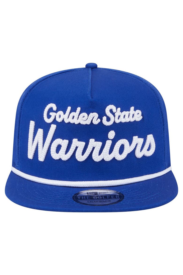 Men's New Era Royal Golden State Warriors Team Text Golfer Snapback Hat, Alternate, color, Royal