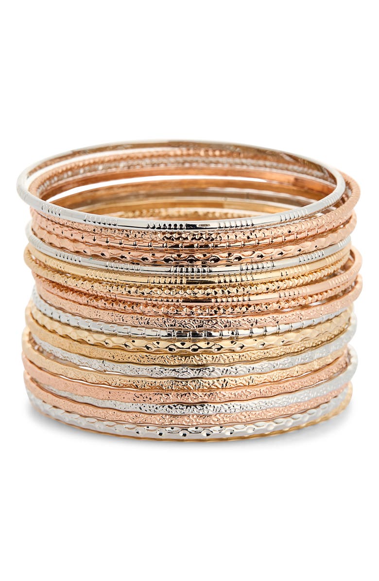 Tasha Set of 21 Tri-Tone Bangle Bracelets, Main, color, 