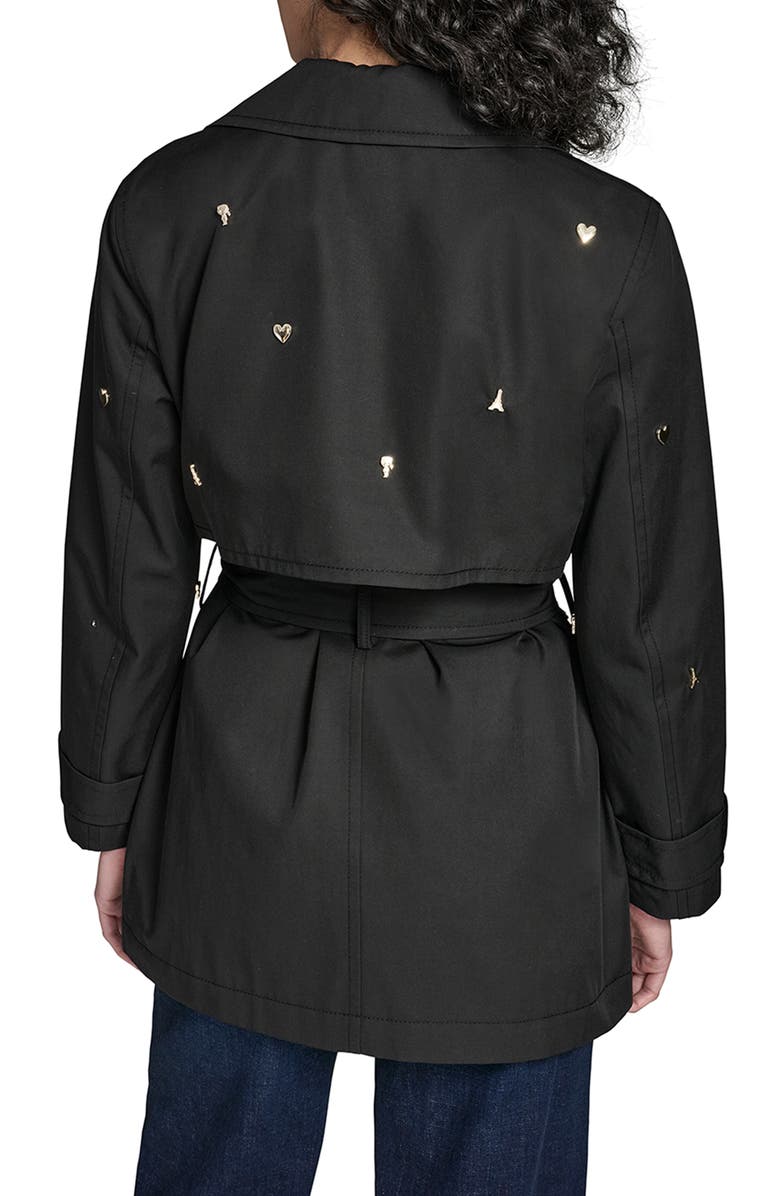 KARL LAGERFELD Embellished Trench Coat, Alternate, color, Black