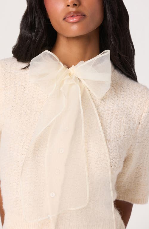 Astr The Label Organza Bow Mixed Media Sweater In White