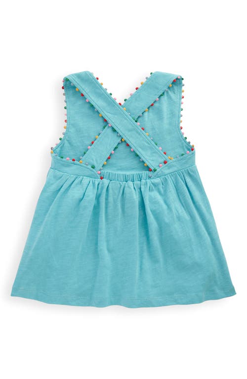 Shop Mini Boden Kids' Pompom Accent Crossback Cotton Top In Caribbean Blue