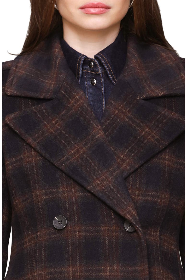 Double Breasted Tailored Maxi Coat, Alternate, color, NAVY-BURGUNDY PLAID