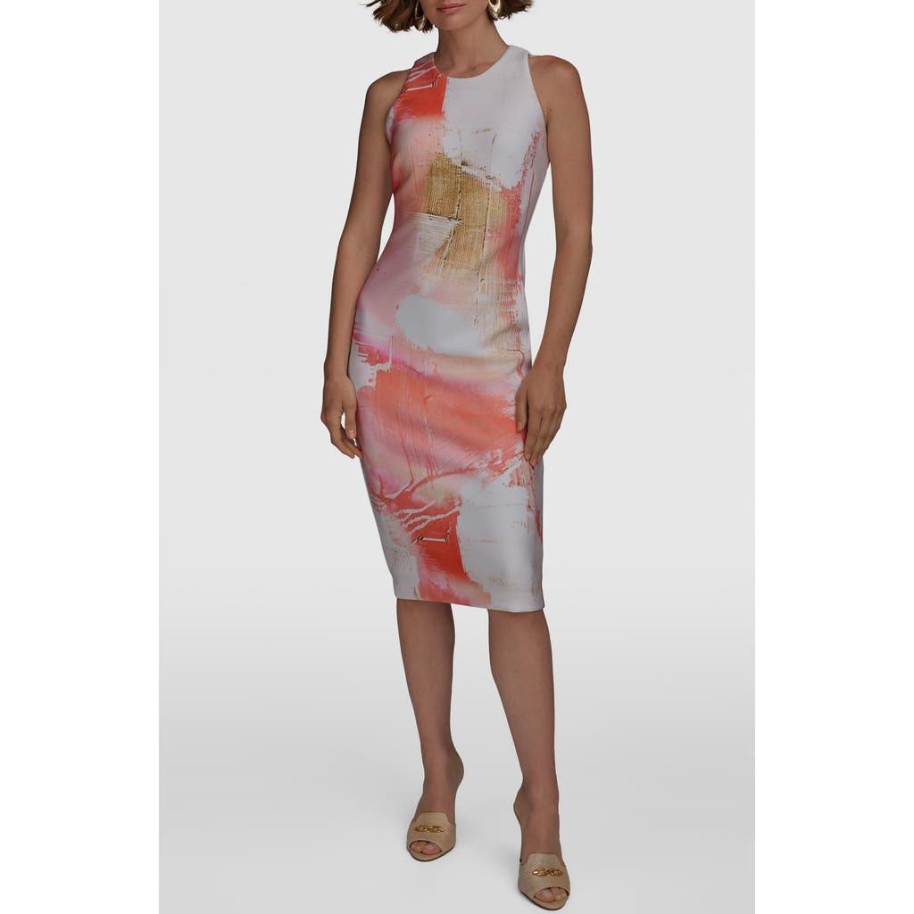 Donna Karan New York Abstract Print Sleeveless Sheath Dress In Spring Melon Multi