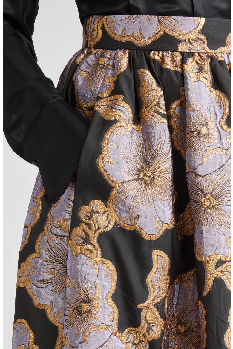 Bethany Poppy Floral Jacquard Maxi Skirt, Alternate, color, BLACK/ HYDRANGEA MULTI