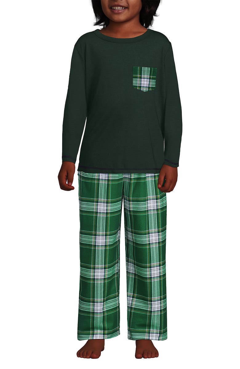 Lands' End Kids Soft Jersey Sleep Top, Alternate, color, Emerald Plaid
