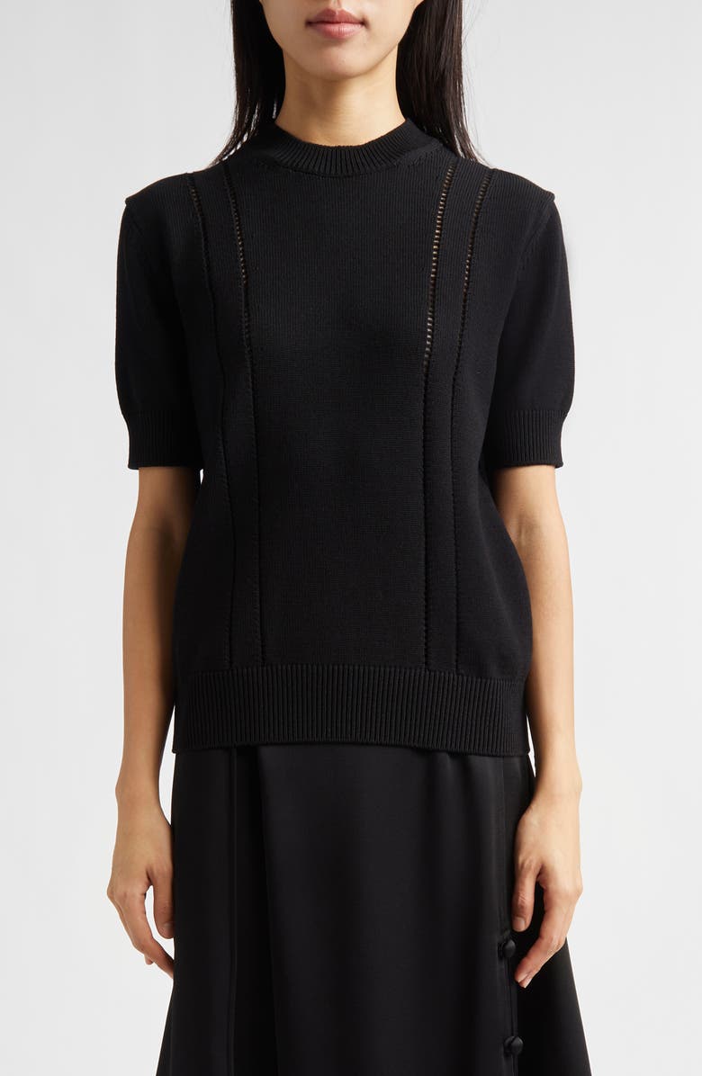 Jil Sander Pointelle Knit Wool & Cotton Sweater, Main, color, Black