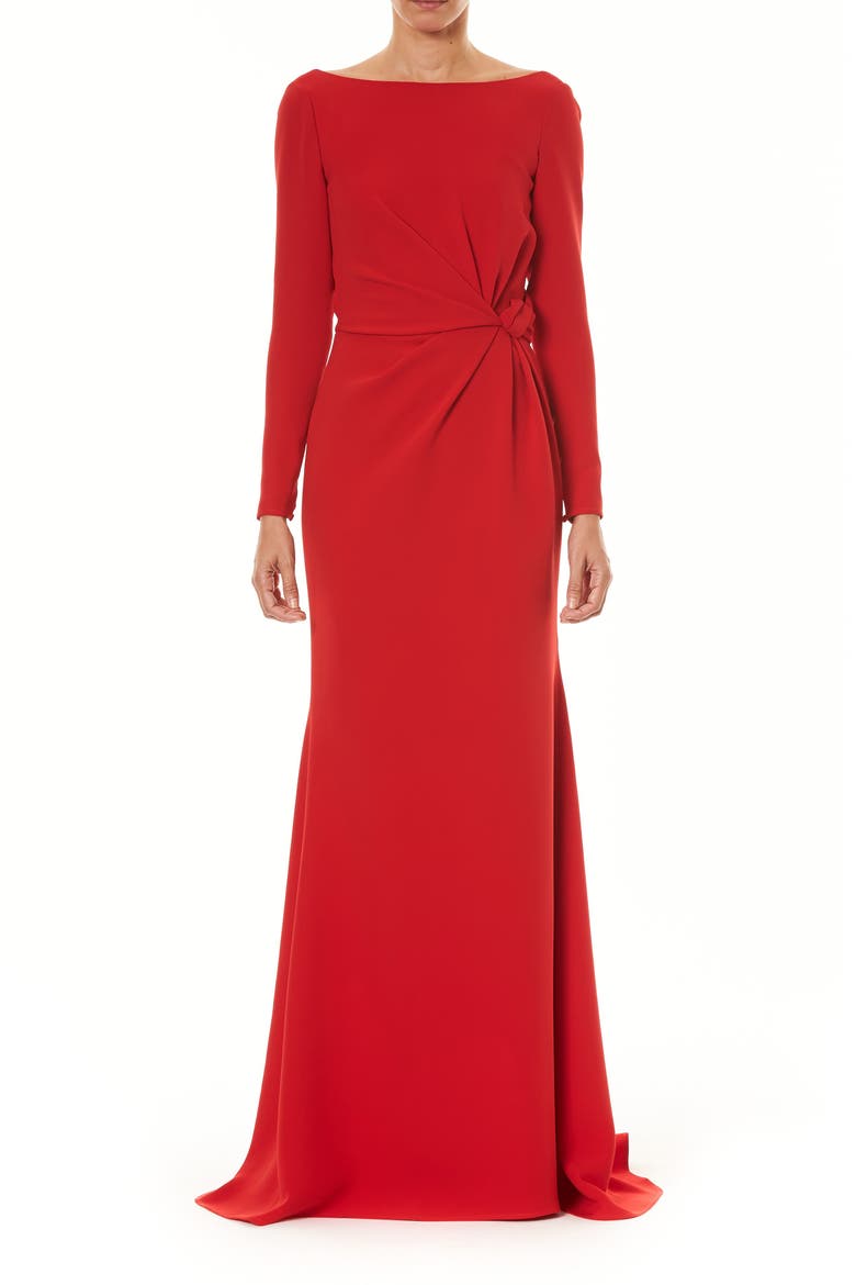 Knot Long Sleeve Silk Column Gown, Main, color, IMPERIAL RED