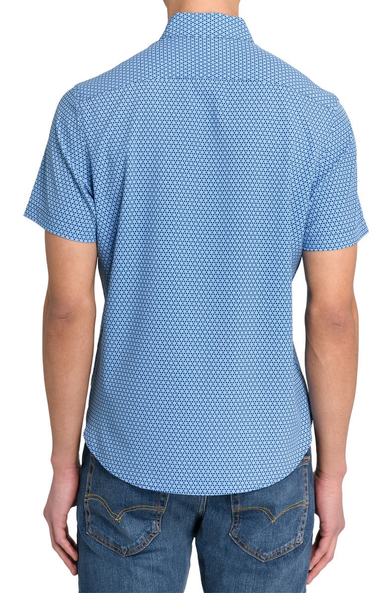 CONSTRUCT Flower Geo Short Sleeve Woven Button Down Shirt, Alternate, color, Blue