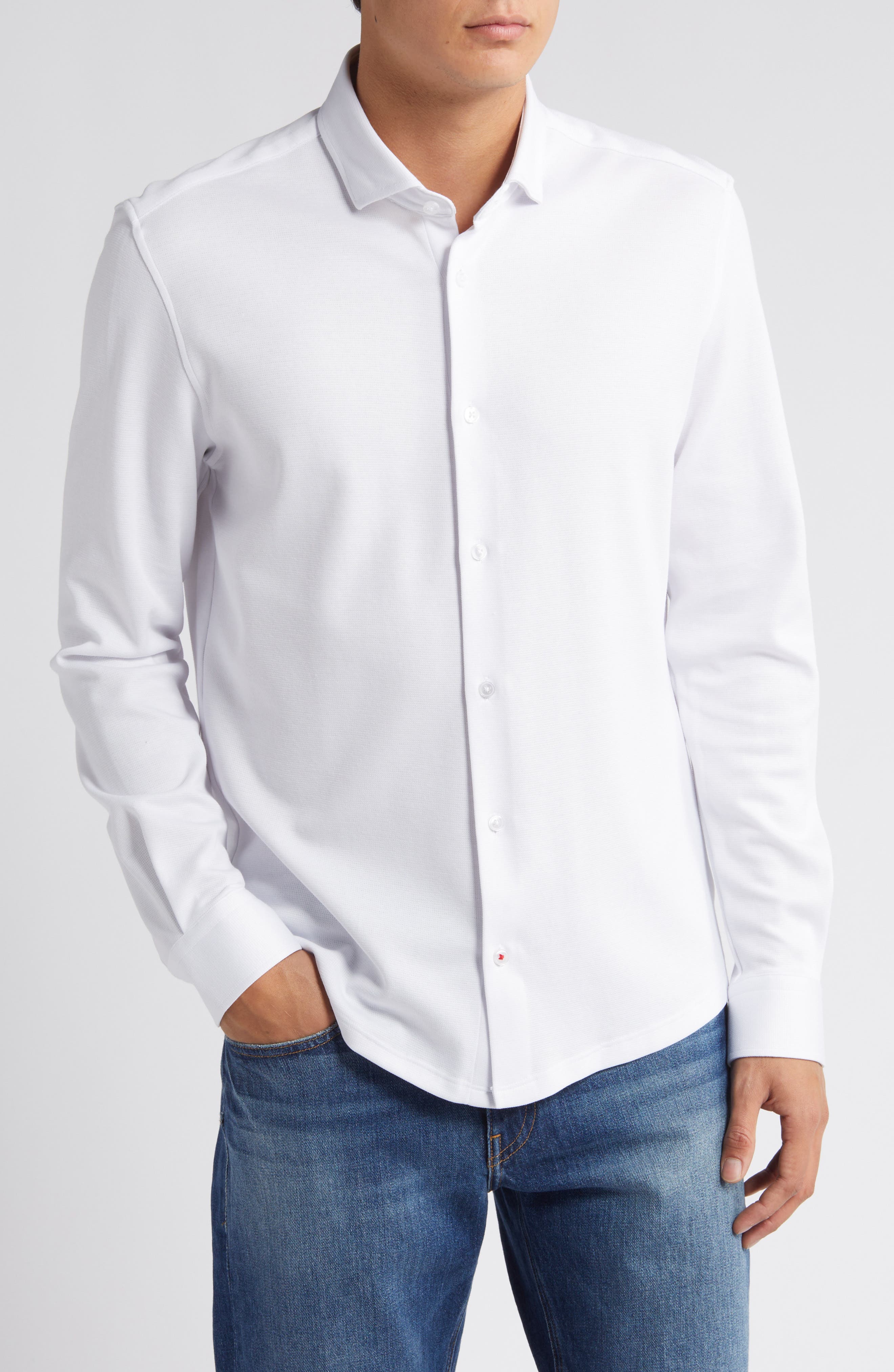 Solid Performance Pique Button-Up Shirt