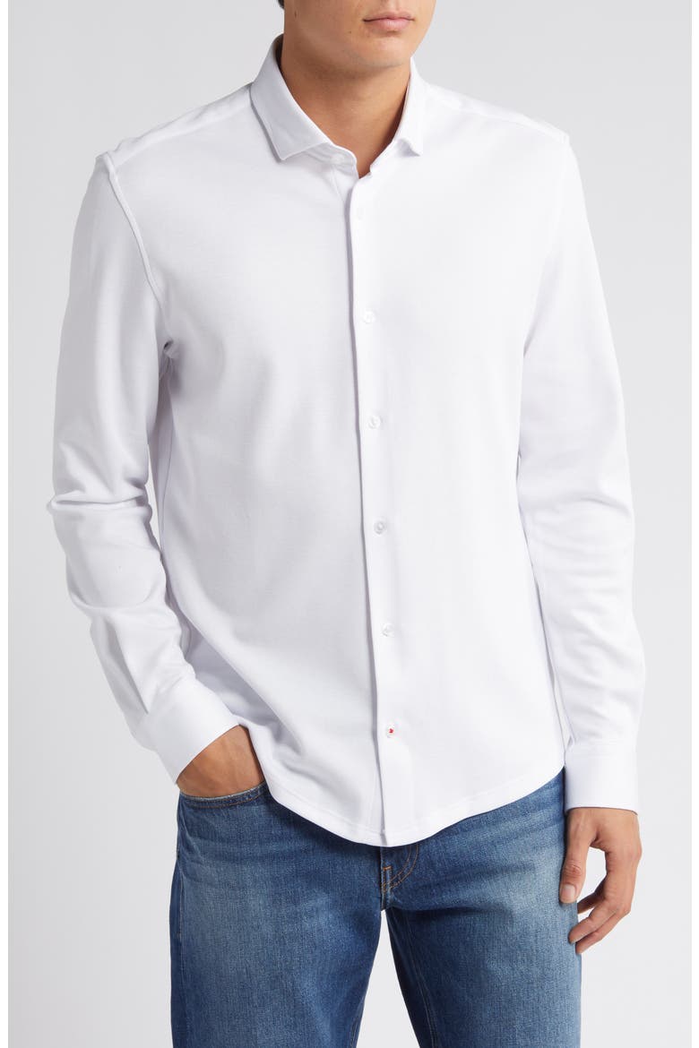 Solid Performance Piqué Button-Up Shirt, Main, color, WHITE