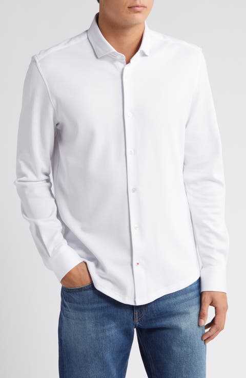 Solid Performance Piqué Button-Up Shirt