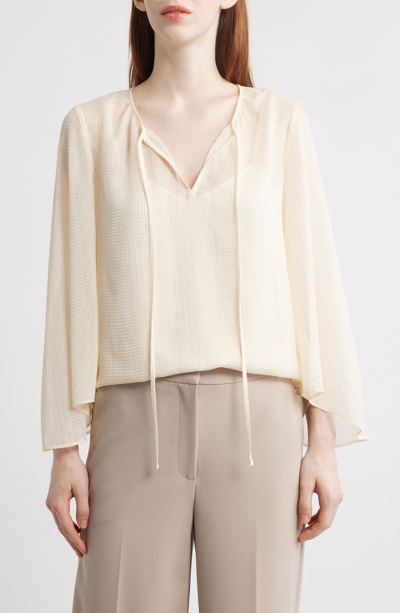 Anne Klein Metallic Tie Neck Top, Main, color, 