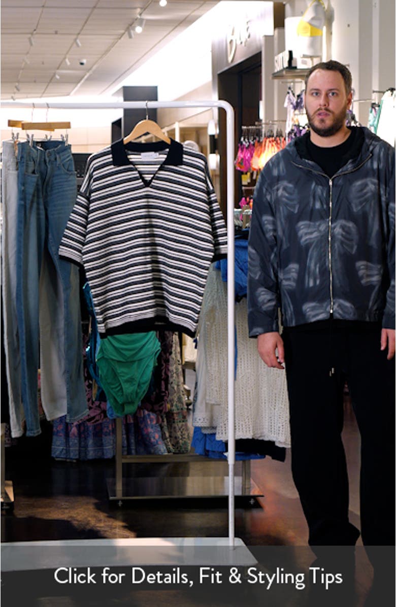 Oversize Textured Stripe Johnny Collar Polo, sales video thumbnail