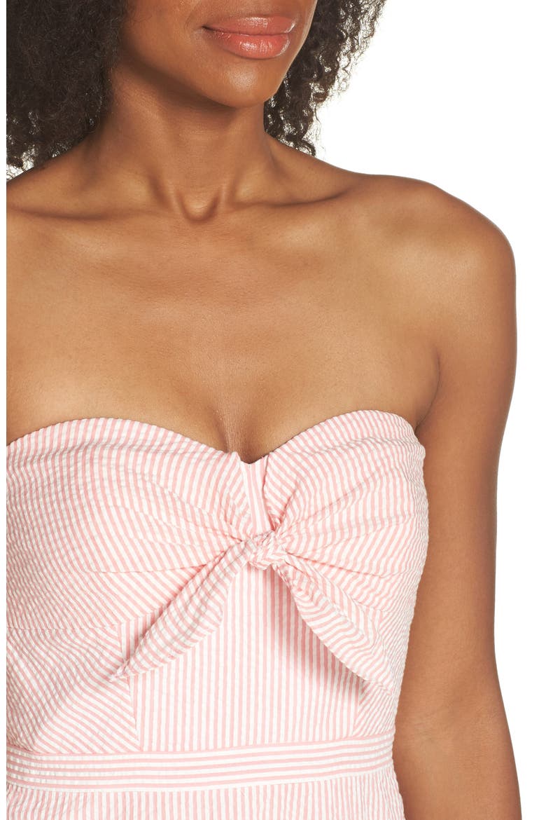 Tie Front Strapless Dress, Alternate, color, BRIGHT CORAL