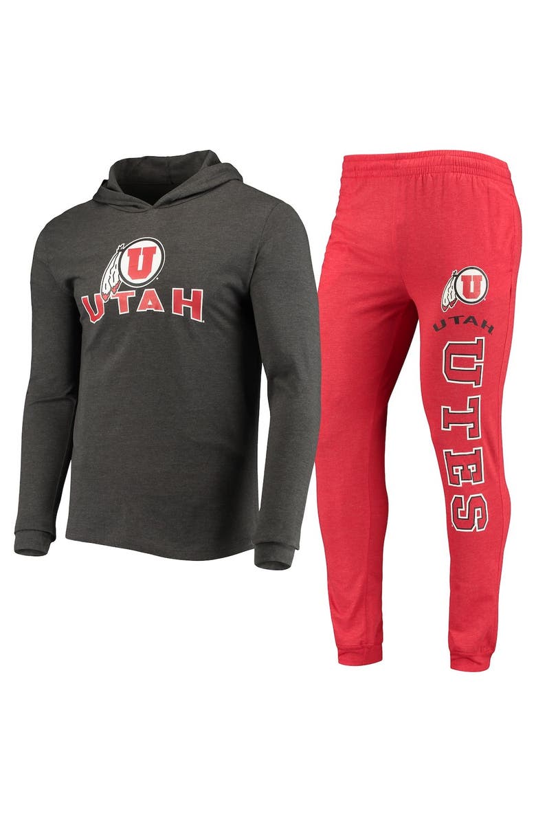 CONCEPTS SPORT Men's Concepts Sport Red/Heather Charcoal Utah Utes Meter Long Sleeve Hoodie T-Shirt & Jogger Pajama Set, Alternate, color, Red