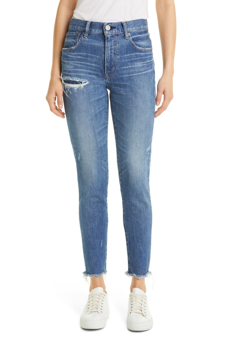 Hammond High Waist Distressed Raw Hem Skinny Jeans, Main, color, BLUE