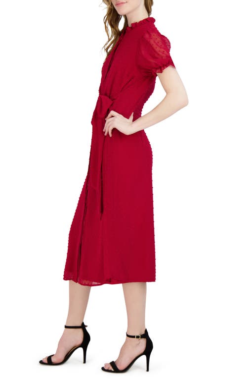 Julia Jordan Clip Dot Short Sleeve Dress In Cranberry