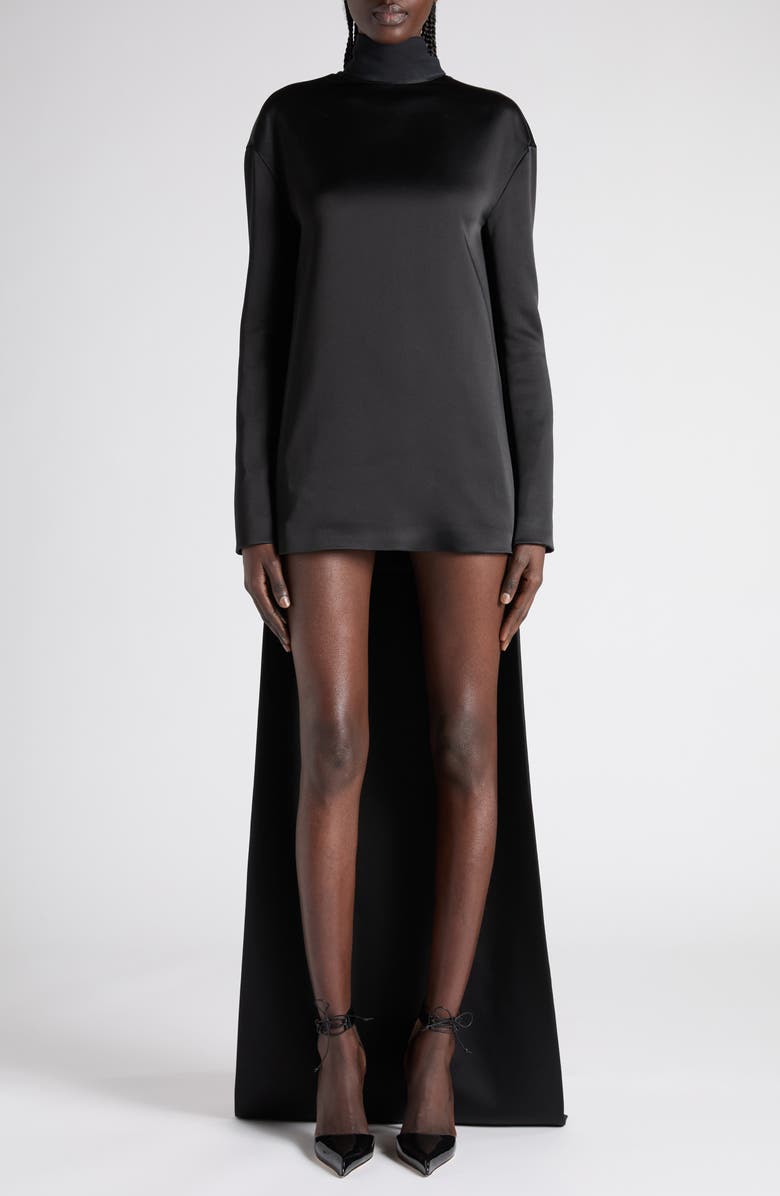 TOM FORD Long Sleeve Satin Cocktail Dress with Train, Main, color, Black