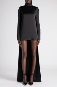 TOM FORD Long Sleeve Satin Cocktail Dress with Train