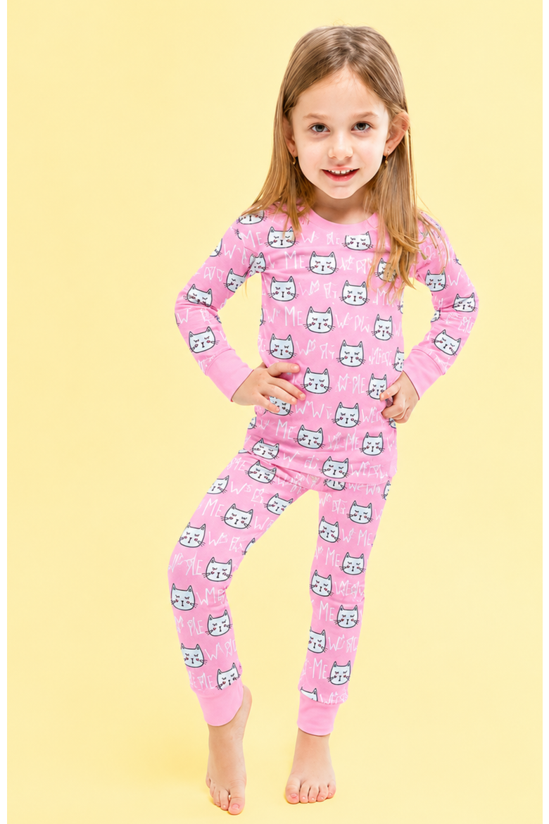 Modal Pajamas - Pink Kitty, Alternate, color, Pink
