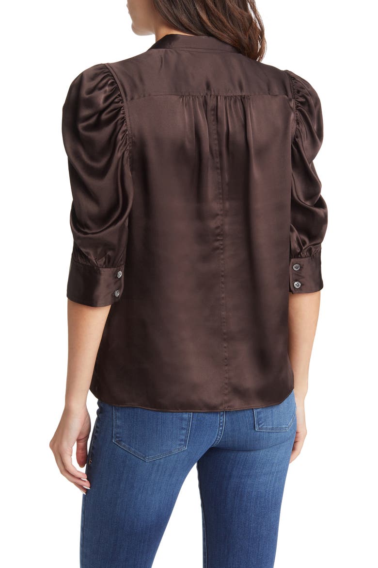 Gillian Silk Button-Up Shirt, Alternate, color, AMERICANO